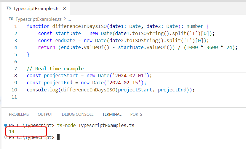 Calculate Date Difference in Days in Typescript