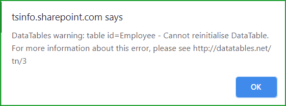 cannot reinitialise data table