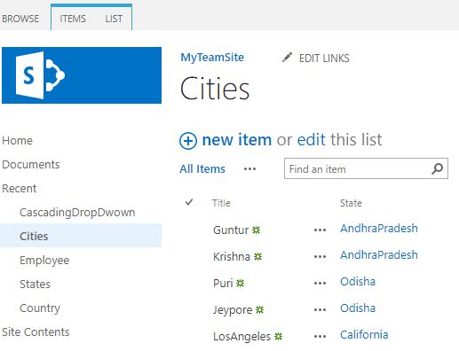 sharepoint list cascading dropdown json