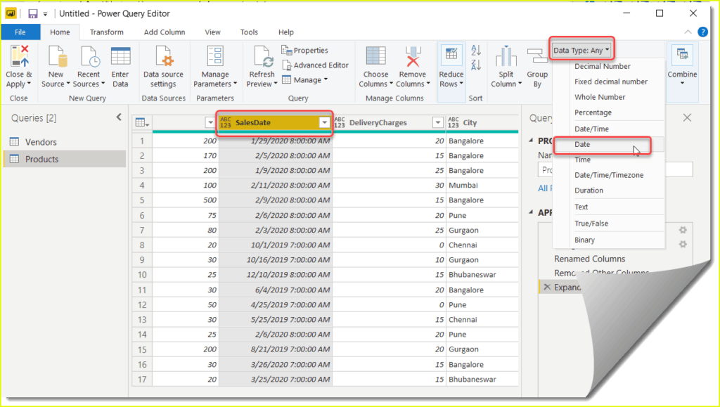 change data type of column in power bi