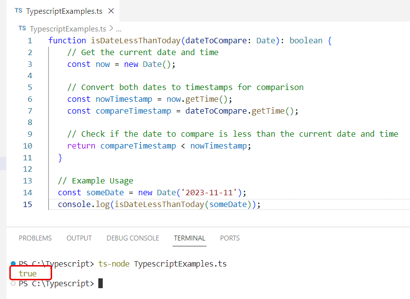 Check Date Less Than Today in Typescript