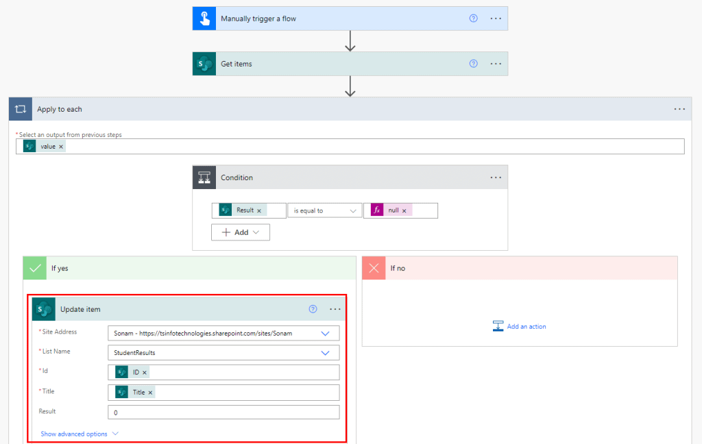 Checking if field is empty or null in MS Flow