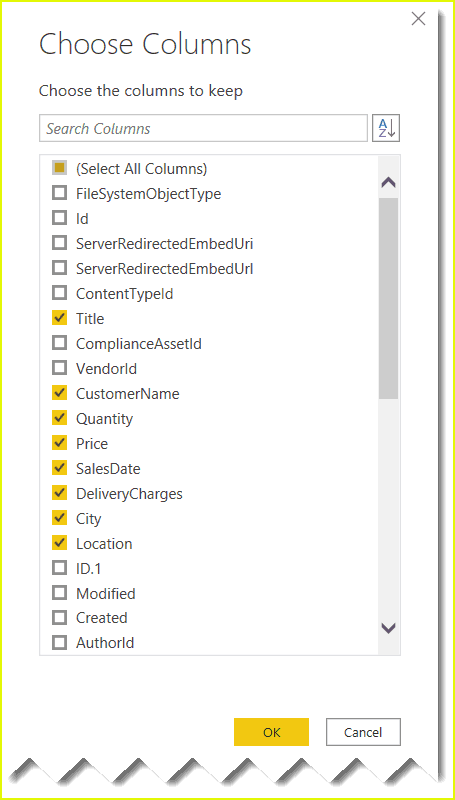 Choose columns in Power bi query editor