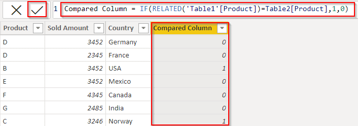 Compares two columns in different tables in Power Bi