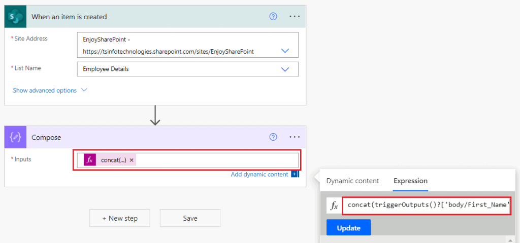 concat in power automate