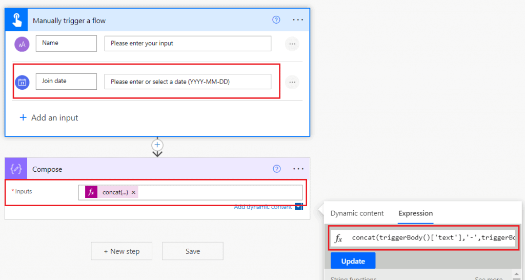 power automate concat string with dynamic content