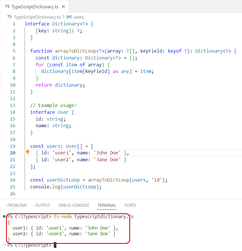 convert array to dictionary typescript