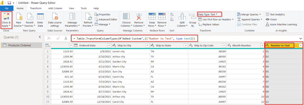 convert number to text leading zeros in Power BI example