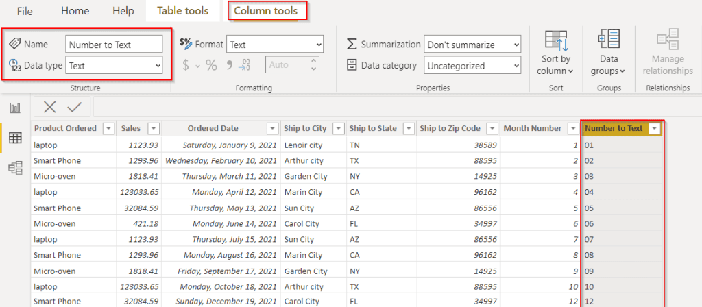 convert number to text with leading zeros in the Power BI