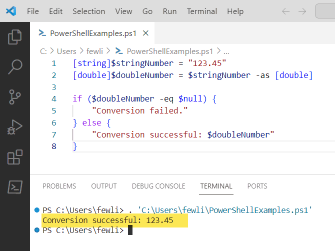 Convert string to number with decimal in PowerShell