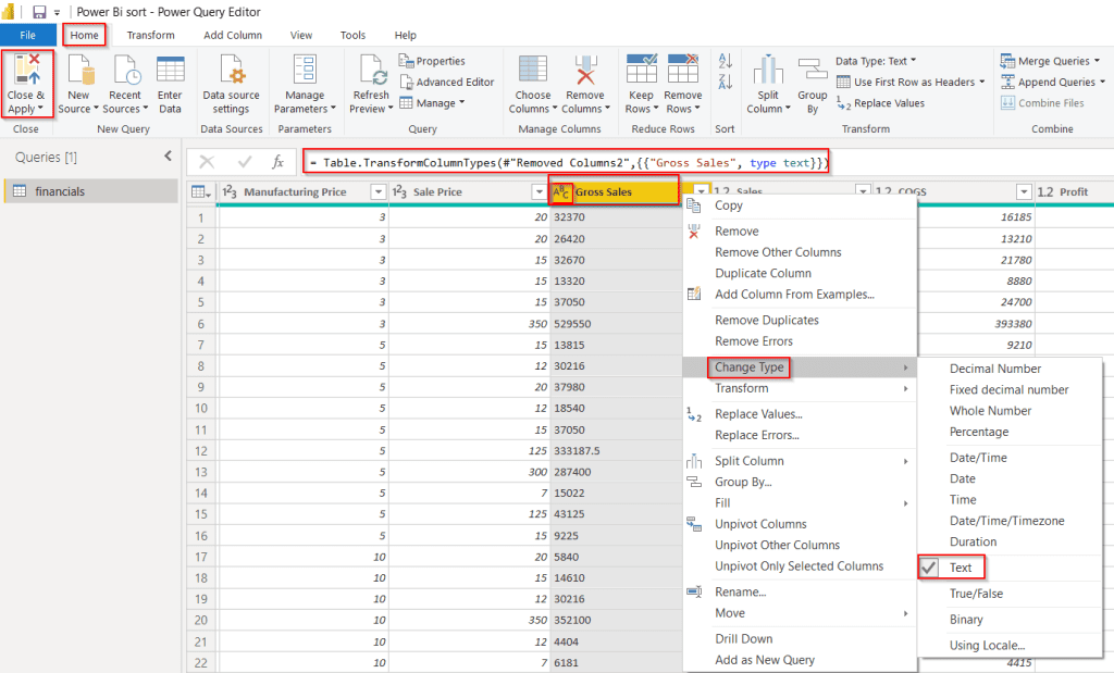 convert the number to text in a column in power query example