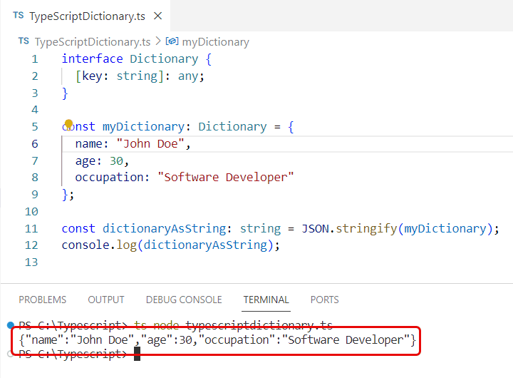 Convert Typescript Dictionary to String