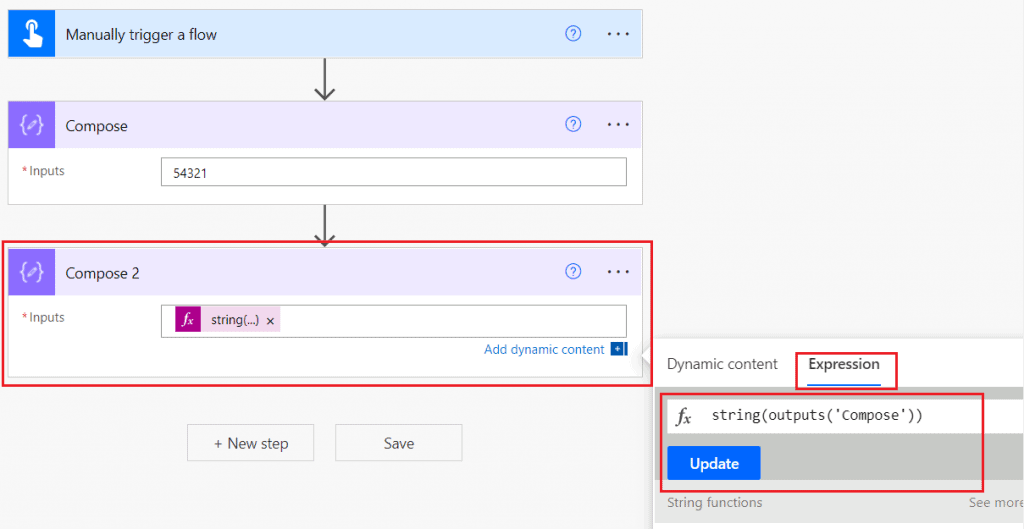 Convert value to string Power Automate