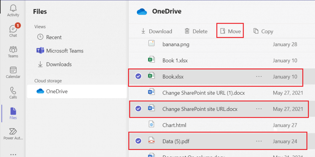  copy file from OneDrive to Microsoft team