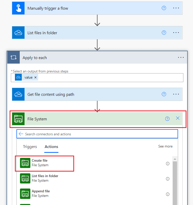 copy file from OneDrive to network drive Power Automate