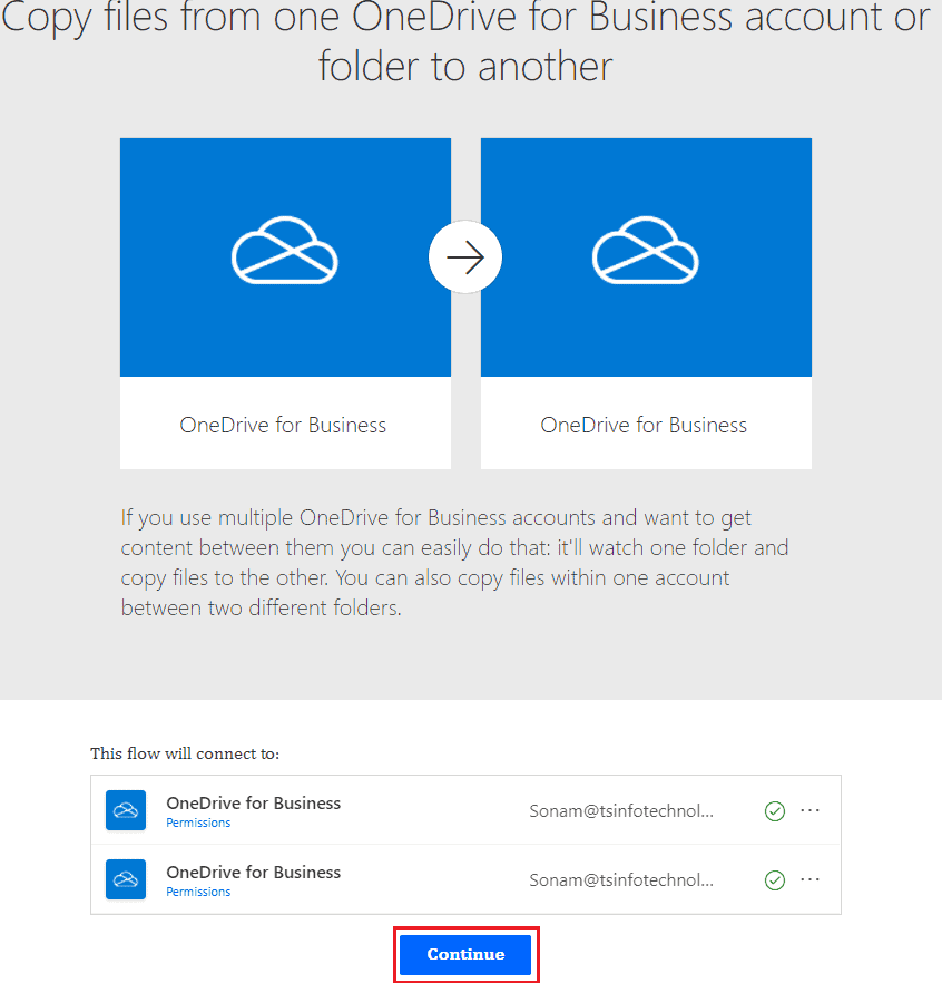 copy files between two OneDrive folders in flow