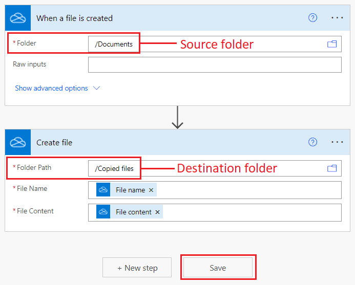 Copy files from one OneDrive for Business account or folder to another folder