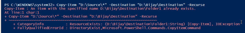 Copy-Item : An item with the specified name already exists