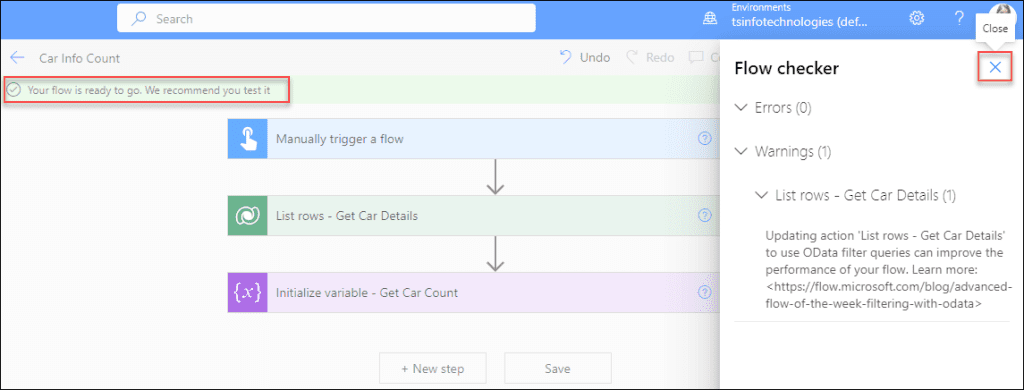 Count Dataverse List Rows using flow