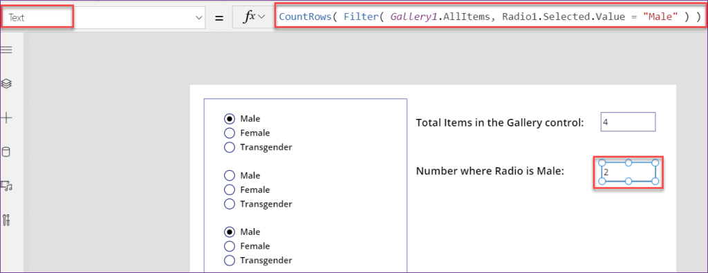 count items in PowerApps gallery control