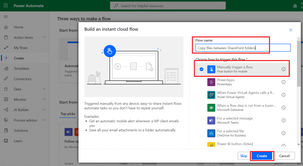 Create a button flow on Power Automate