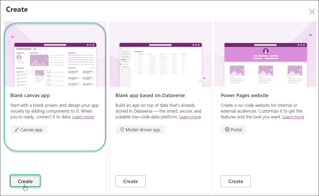 create a canvas app in powerapps