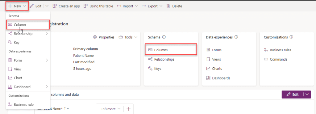 Create a column in a Dataverse Table