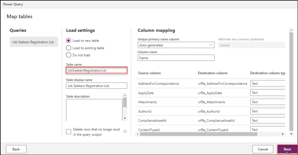 Create a custom table from SharePoint list in dataverse