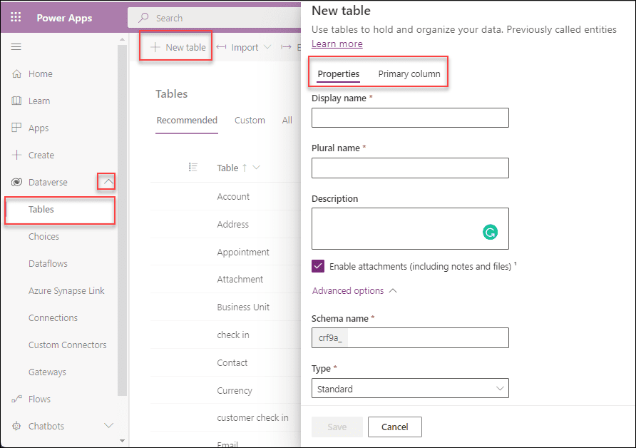 Create a Custom table in Microsoft Dataverse