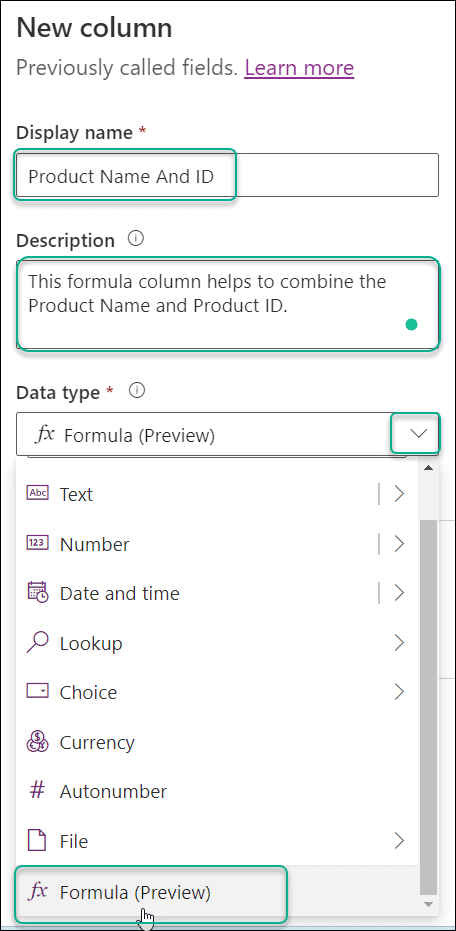 Create a Dataverse Formula Column