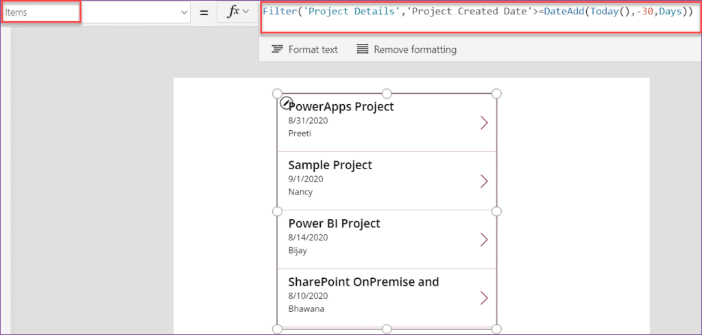 create a Date filter in PowerApps