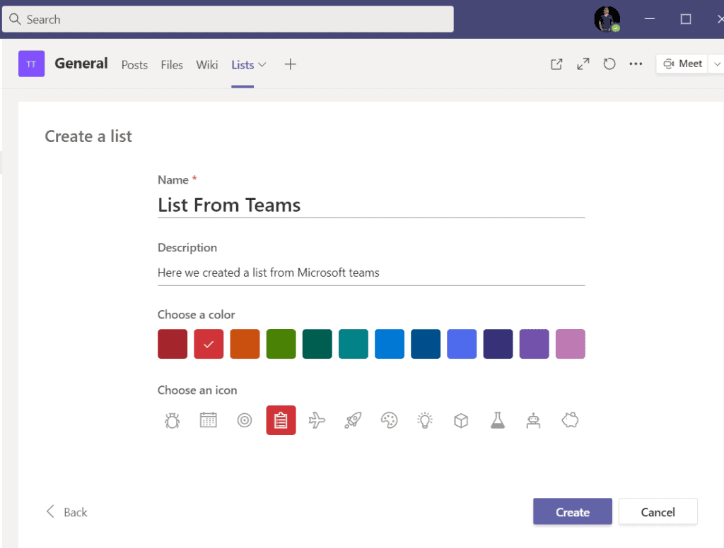 create a list from teams