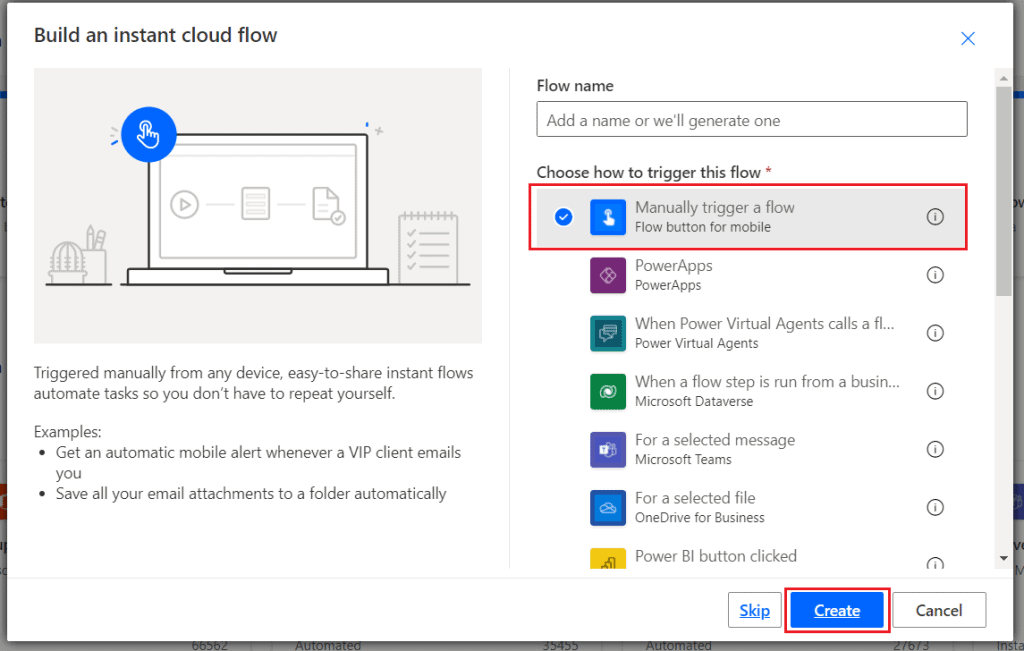 Create an instant flow on Power Automate