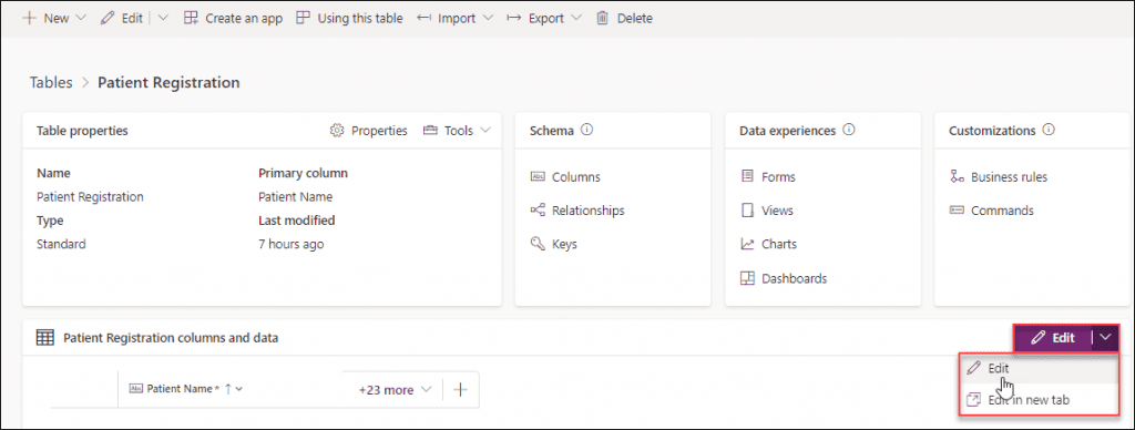 Create columns in a Dataverse Table