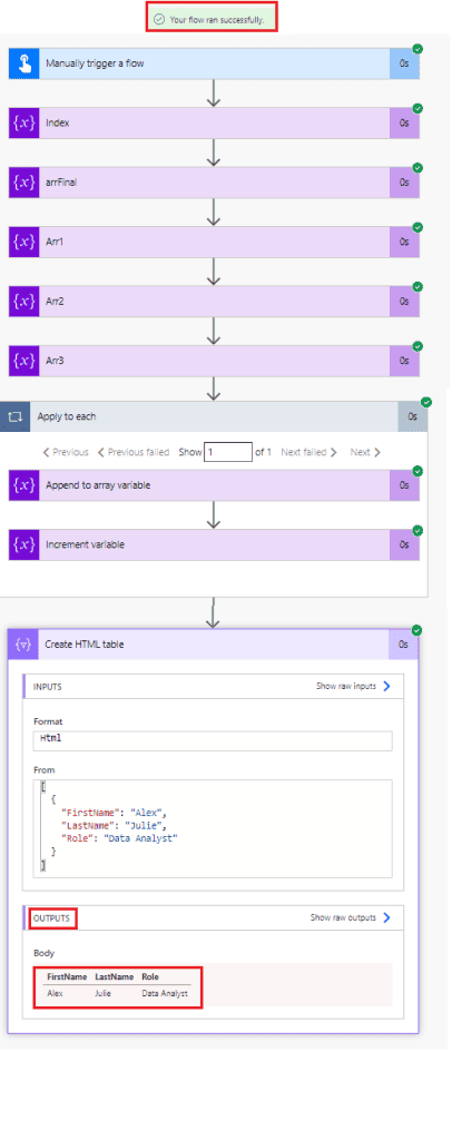 Create HTML table From Multiple Arrays using the Power Automate