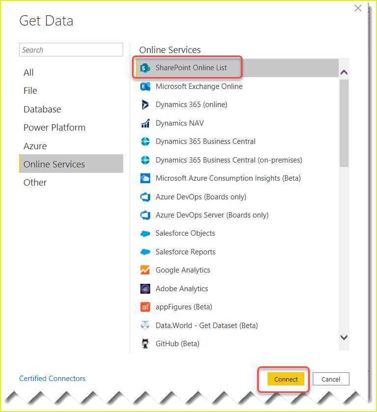 create power bi report from sharepoint list