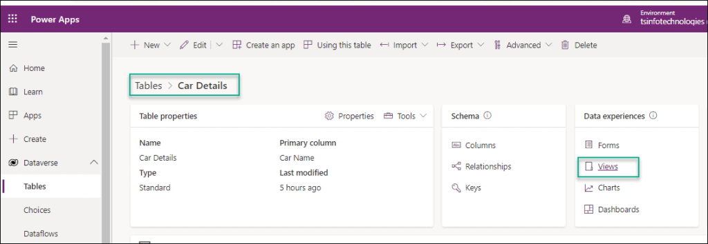 Create view in dataverse