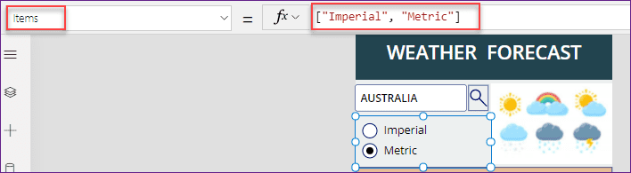 Create Weather in PowerApps