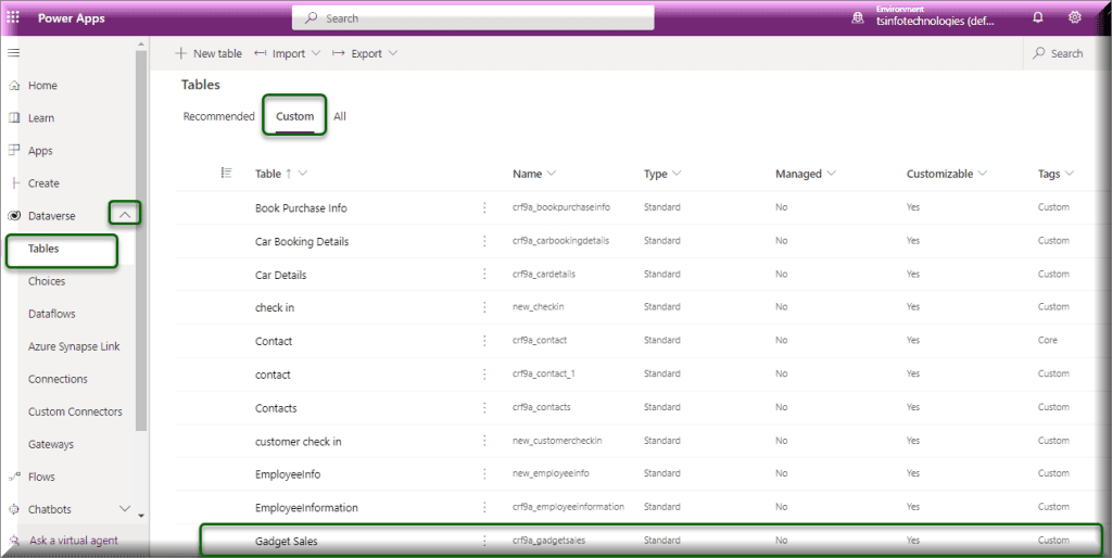 Data to dataverse table in Power Apps