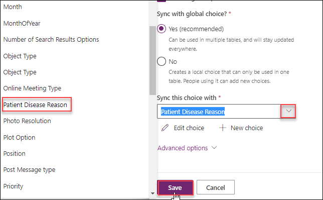 Dataverse Choice column