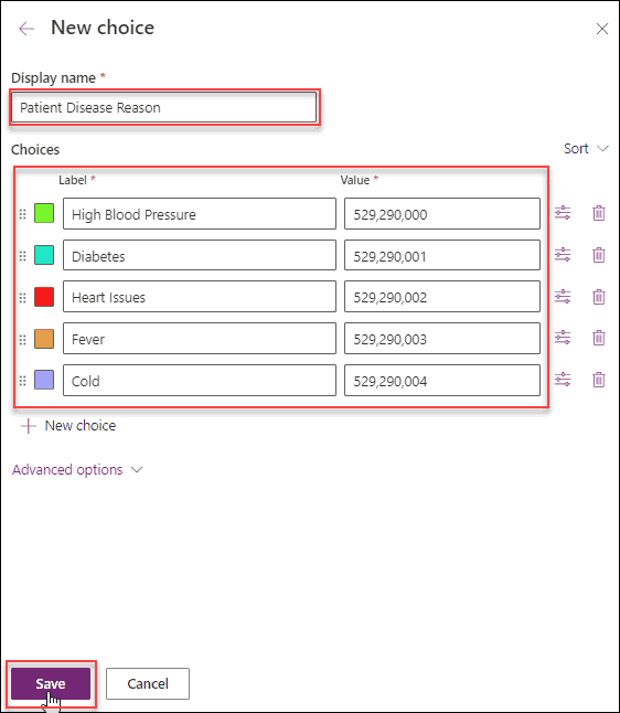 Dataverse create a choice field