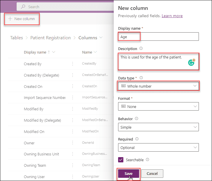 Dataverse create Number Column