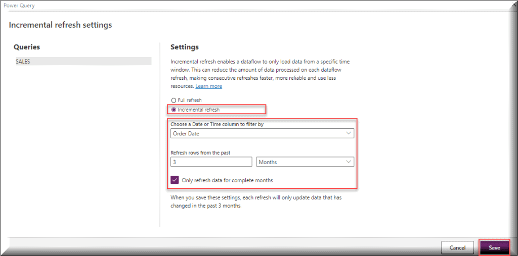 Dataverse dataflow incremental refresh