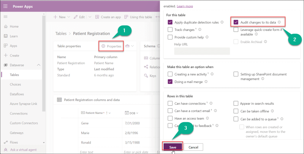 Dataverse enable auditing