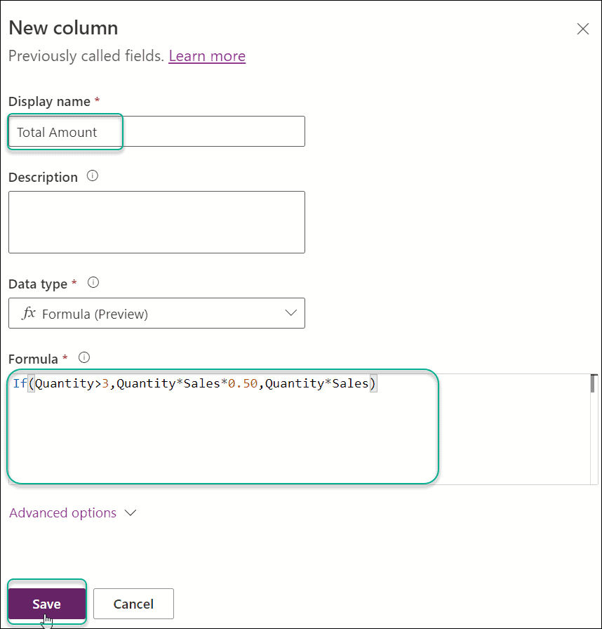 Dataverse Formula Column