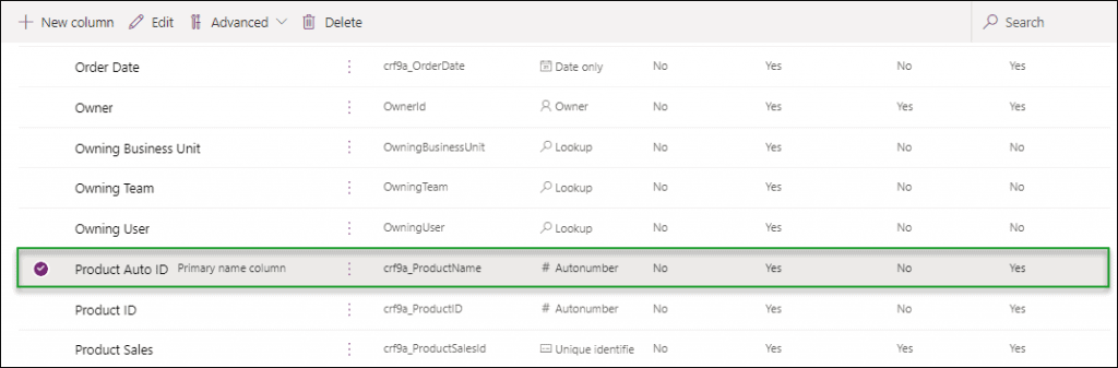 dataverse primary name field autonumber