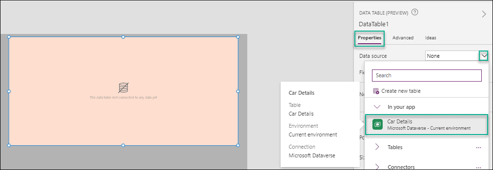 dataverse views in canvas app