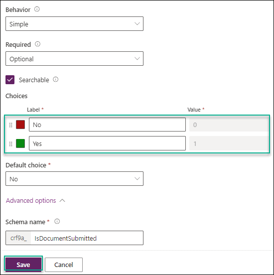 Dataverse Yes No Field