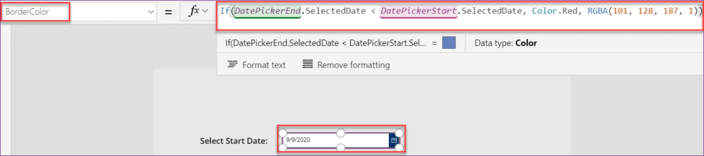 Date range picker in Power apps