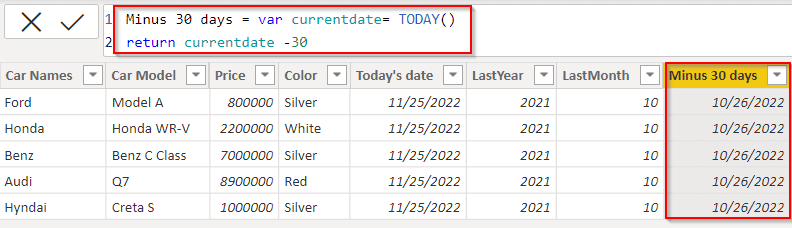 Dax today minus 30 days